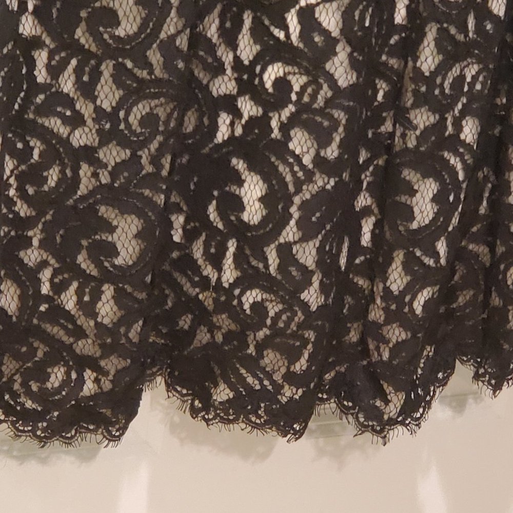 Elegant Tadashi Shoji Formal Illusion Lace Two-Tone Cream Black Gown W/ … - Picture 8 of 13